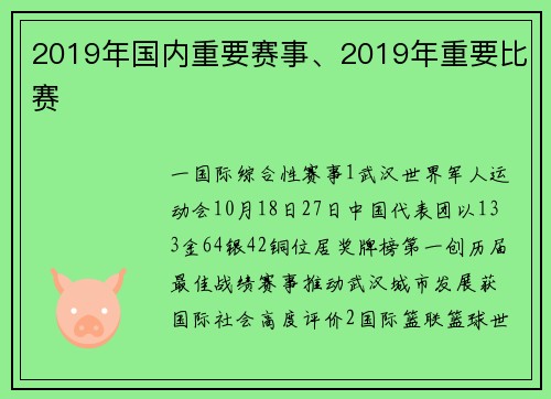 2019年国内重要赛事、2019年重要比赛